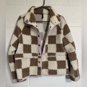 Cozy Checkered Teddy Jacket in Brown and Cream